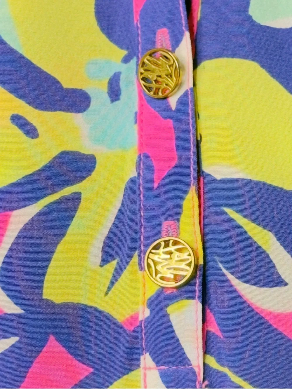 Lilly Pulitzer Elsa Silk Top with Tropical Print in Pink, Purple & Yellow - Picture 7 of 12